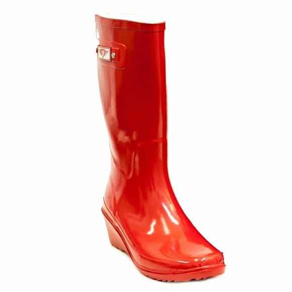 Women's Rainboots, Rubber Tall Wedge Rain Boots, #3100, Red - Picture 2 of 3